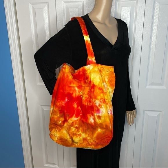 Tie dye XL tote environmental reusable bag orange gold fire lava galaxy - Picture 7 of 8